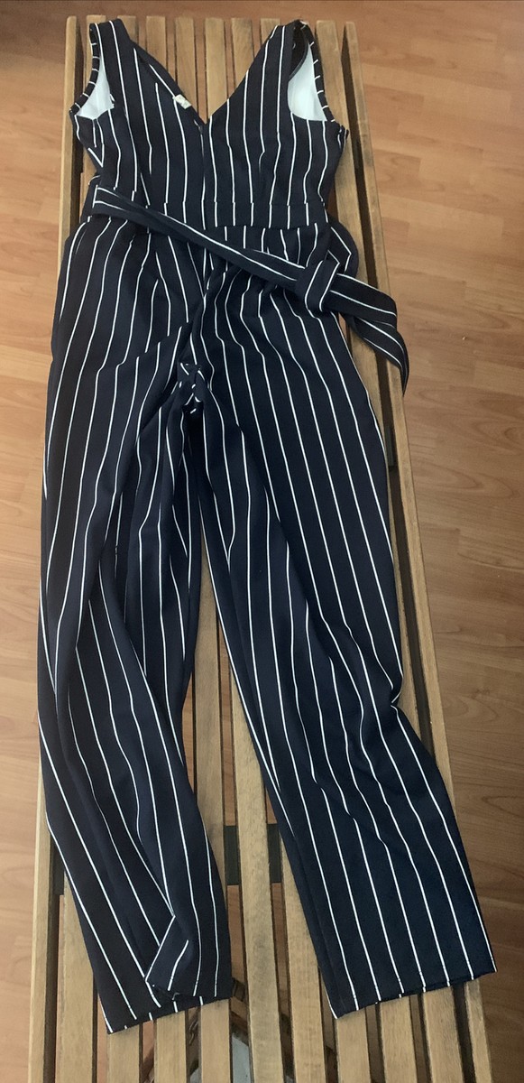Wrapper Brand BOHO Women's Dark Navy & White Striped Belted