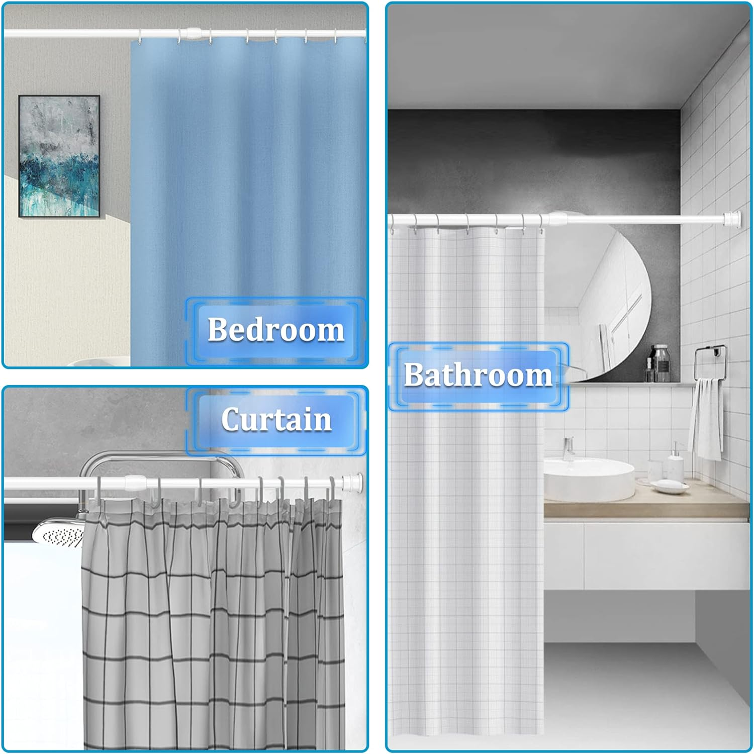 Small Tension Curtain Rods 16 to 28 Inches, Heavy Duty Short Shower