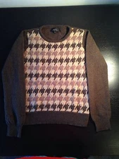 A.P.C. Women's Lambswool Brown-Patterned Crewneck Sweater Size Large