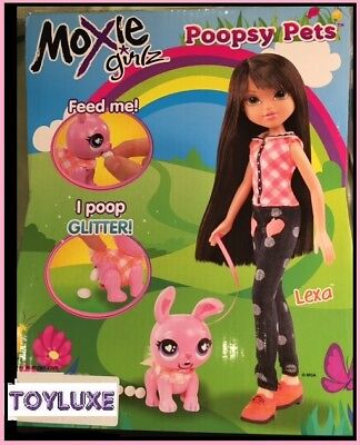 Moxie Girlz Poopsy Pets Doll LEXA & Fantasy Pet BUNNY Eats & Poops GLITTER Rare