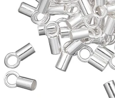 Crimp Ends, Silver Plated Brass 3.5x2mm Tubes with Loop with 1.5mm ID