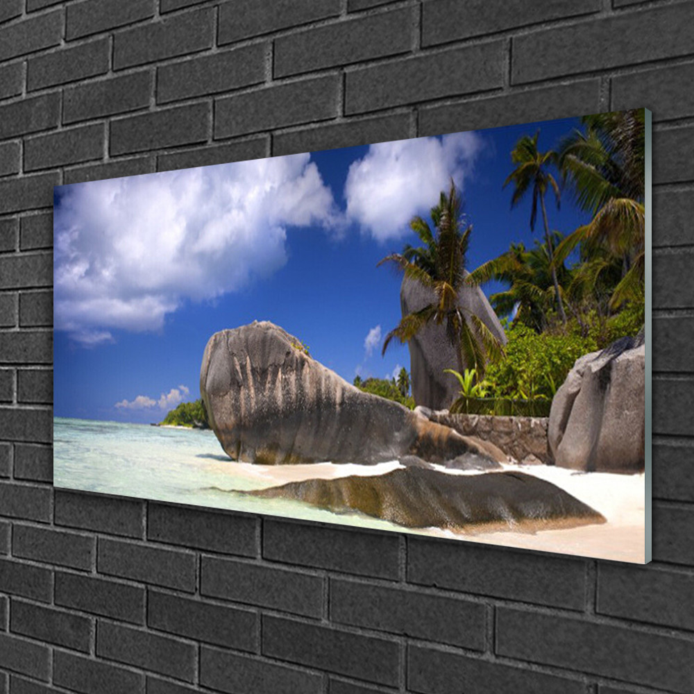 Tableau impression 100x50 roche plage pour habiller un grand mur vide de bureau