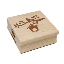 Bird House on Tree Branch Square Rubber Stamp for Stamping Crafting