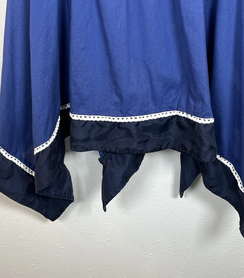 Odille Anthropologie Top Womens Sz 8 Scarf Hem Sleeveless Nautical Blue Cotton - Image 4 of 4