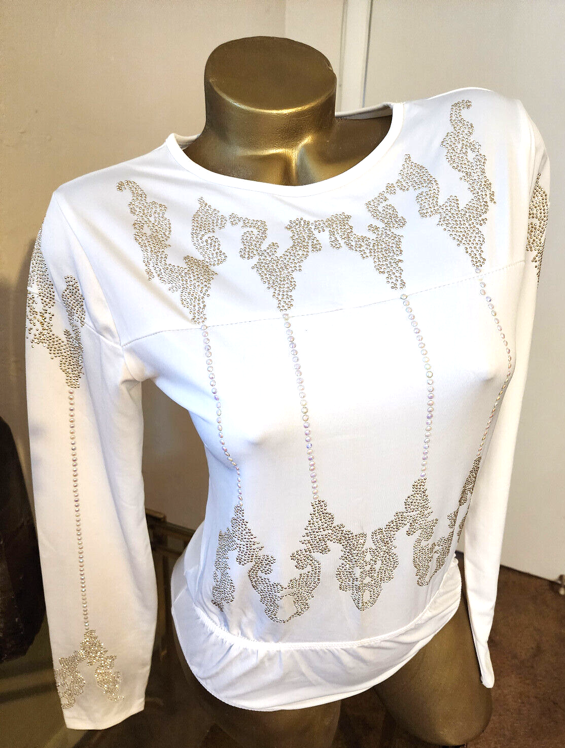Cleo White Gold Studded Leotard for Dancers and Gymnasts-image