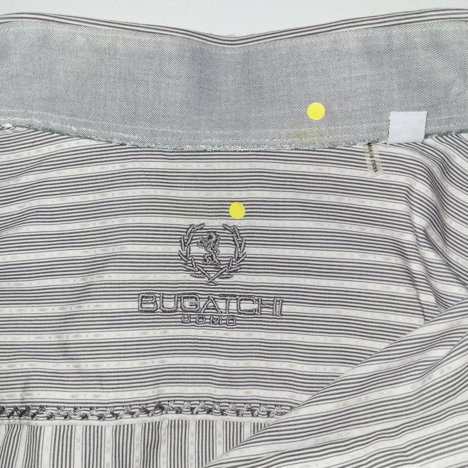 Camisa de vestir para hombre talla 17 32/33 Bugatchi manga larga gris a rayas cuello extendido Foto 3 de 4