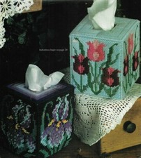 2 SPRING BOUQUET TISSUE BOXES IRIS TULIPS PLASTIC CANVAS PATTERN INSTRUCTIONS