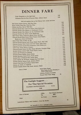 1950's The Gas Light Dinner Fare menu, Frank Leslie news paper