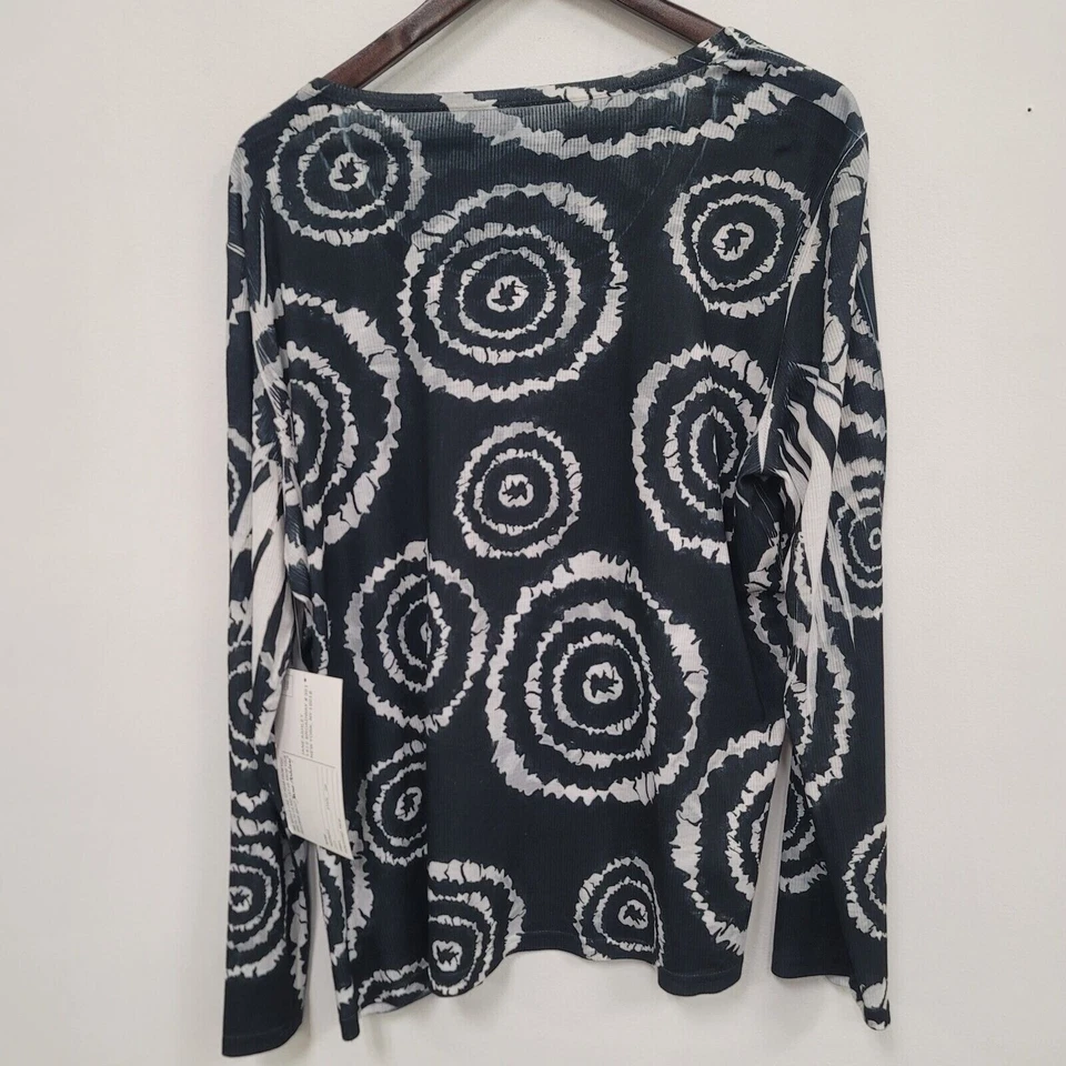 Jane Ashley Psychedelic Ribbed Artsy Top Size 1X Y2K Phoebe Jeweled Long Sleeve - Image 2 of 4
