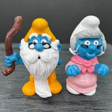 Smurfs 20226 Grandpa & 20408 Grandma Nanny Smurf Figures Lot Vtg 1980s Applause