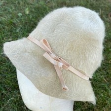 Vintage Merri Soie Daytons Cloche Hat Felt Tufted grey blush pink bow Hats Eddi