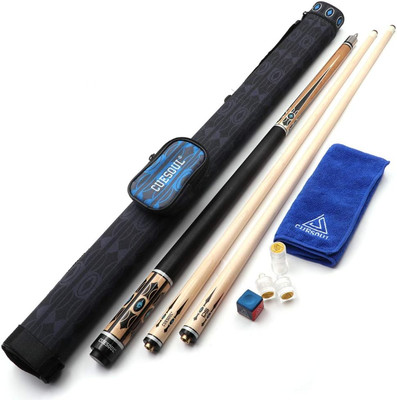58'' 19Oz DS Maple Pool Cue Stick Set with 2 Shaft,13Mm Tip with Hard Cue Case 1X