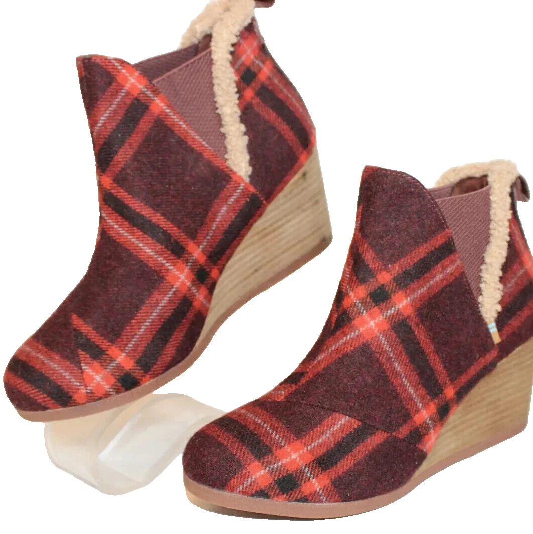 Plaid wedge boots clearance