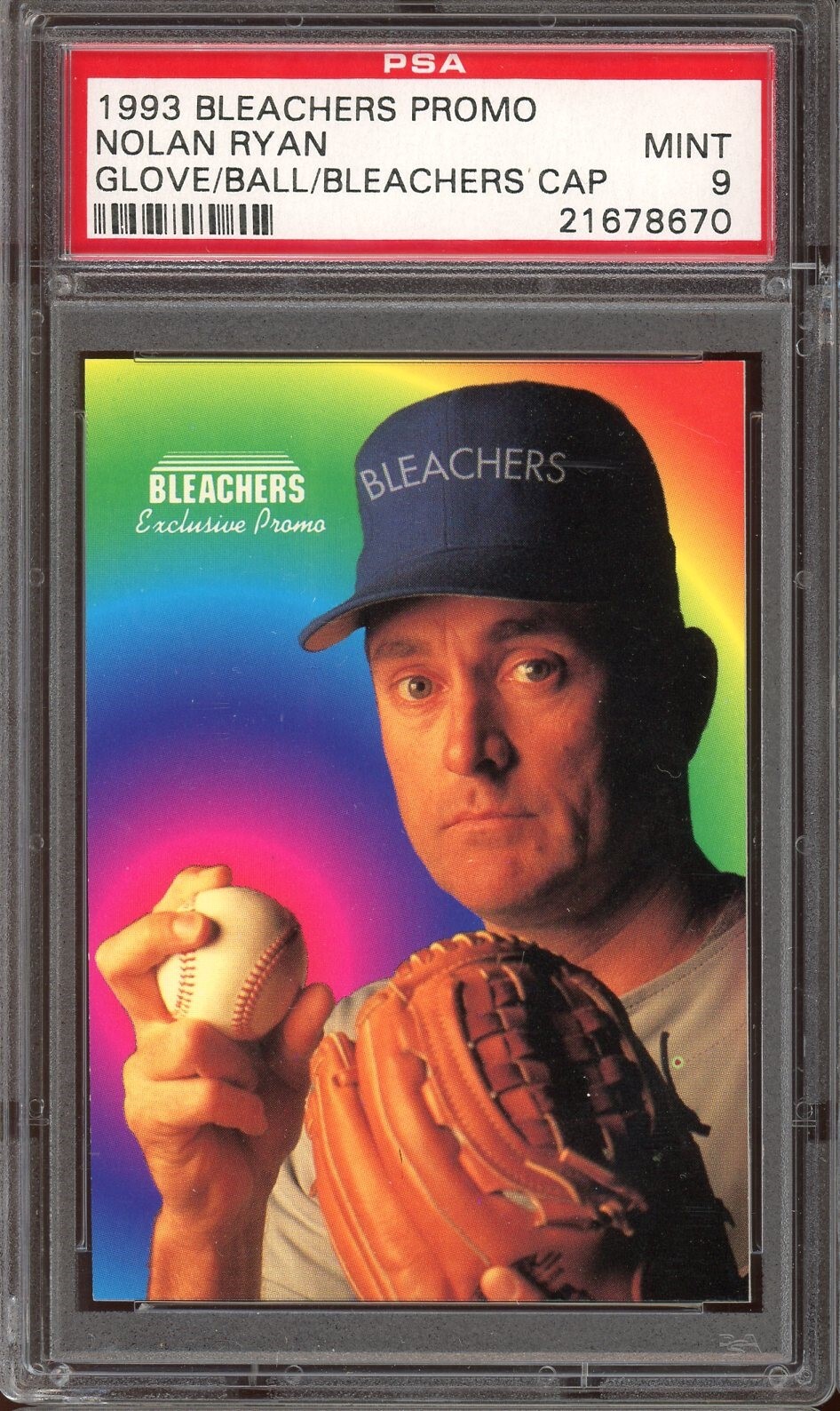 1993 Bleachers Promo Baseball Nolan Ryan Glove Ball Bleachers Cap PSA 9
