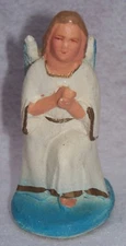 VINTAGE BLUE & WHITE CHRISTMAS ANGEL NATIVITY MANGER SCENE CHALK FIGURINE