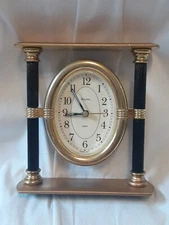 Vintage Bulova Quartz Brass & Black Columns Desk/Mantle Clock B-2220 Germany?
