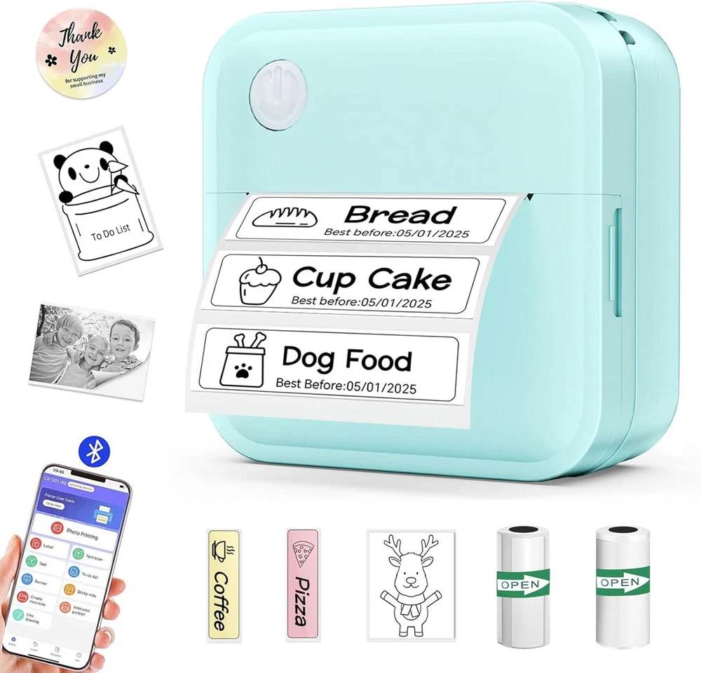 Label Maker Machine with Tape - Mini Sticker Printer Bluetooth Label Printer for