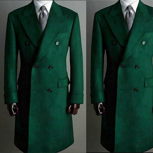 Men Formal Overcoat Wool Jacket Double Breasted Blazer Peak Lapel Tuxedos Coat - Picture 6 of 17