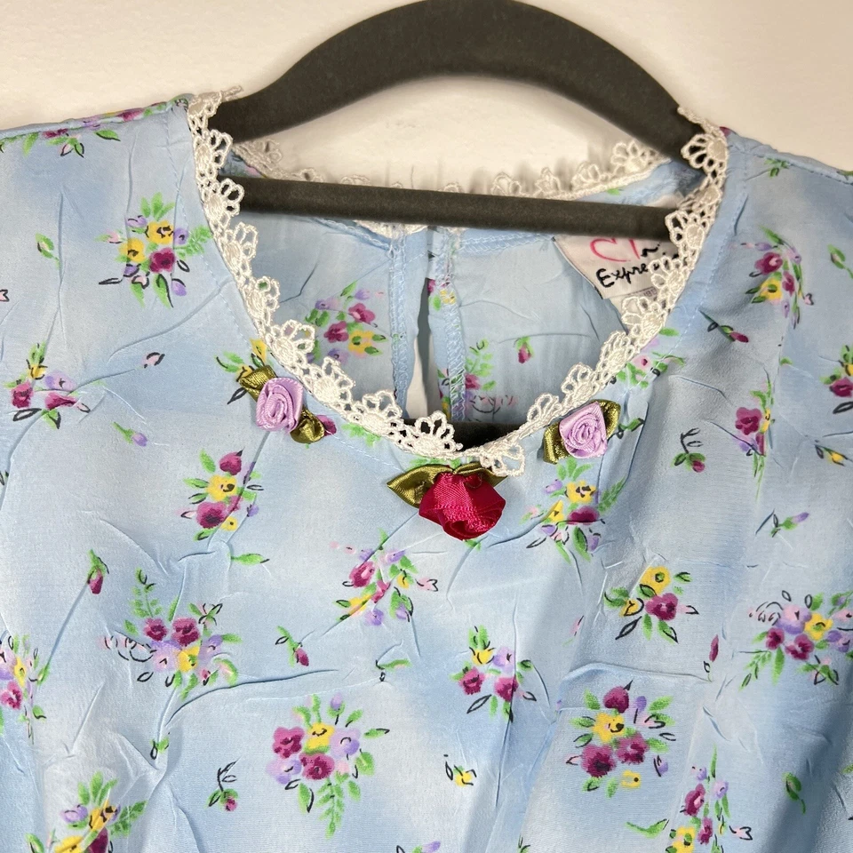Nuevo con etiquetas Vestido de Vacaciones Vintage Años 90 Niñas Expresiones Azul Floral Encaje Talla 6x Foto 2 de 4