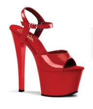 Pleaser Platforms Exotic Dancing Red Patent Ankle Strap High Heels