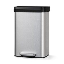 13 Gal/50L Stainless Steel Step-On Trash Can with Soft-Close Lid Odor Filter