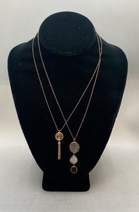 Authentic Sterling Silver 925 Rose Gold Plated Necklace Set Tree of Life Tassel 18" 19"
