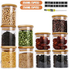 10pcs/set Kitchen Spice Jars Storage Bottle Glass Airtight Container Bamboo Lid