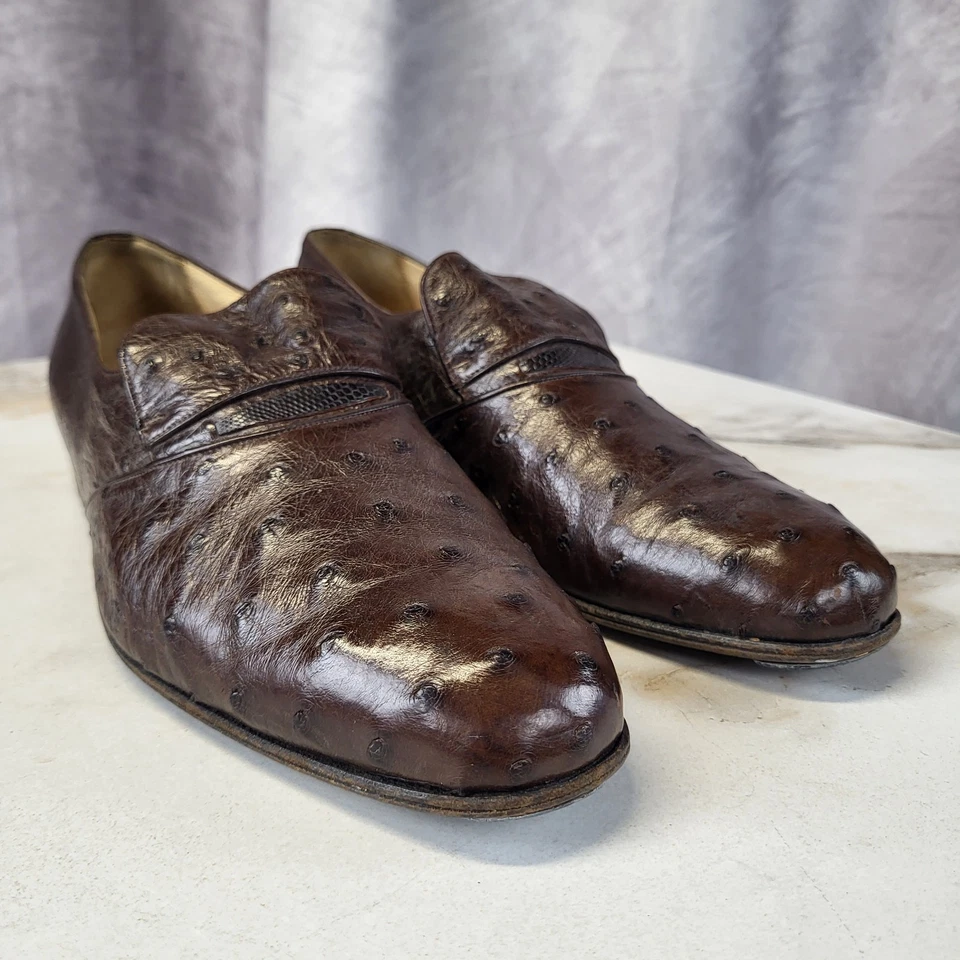 Mocasines Moreschi BrassBoot genuinos avestruz para hombre talla 9 marrón Foto 2 de 4