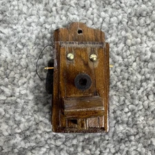 Dollhouse Miniature Crank Telephone Old Fashioned Wall Phone Wood Vtg Concord