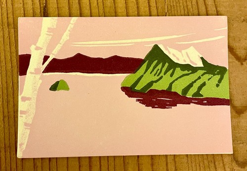 Old matchbox label Japan Nature Scenery Mountain Tree ad Japanese artwork c76