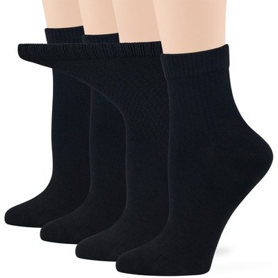 Womens Diabetic Cotton Solid Socks Quarter Extra Wide 4 Pairs Large 10-12 Black
