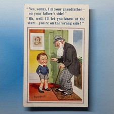 Donald McGill Comic Postcard 1938 Old Man Glasses Beard Wrong Side Family