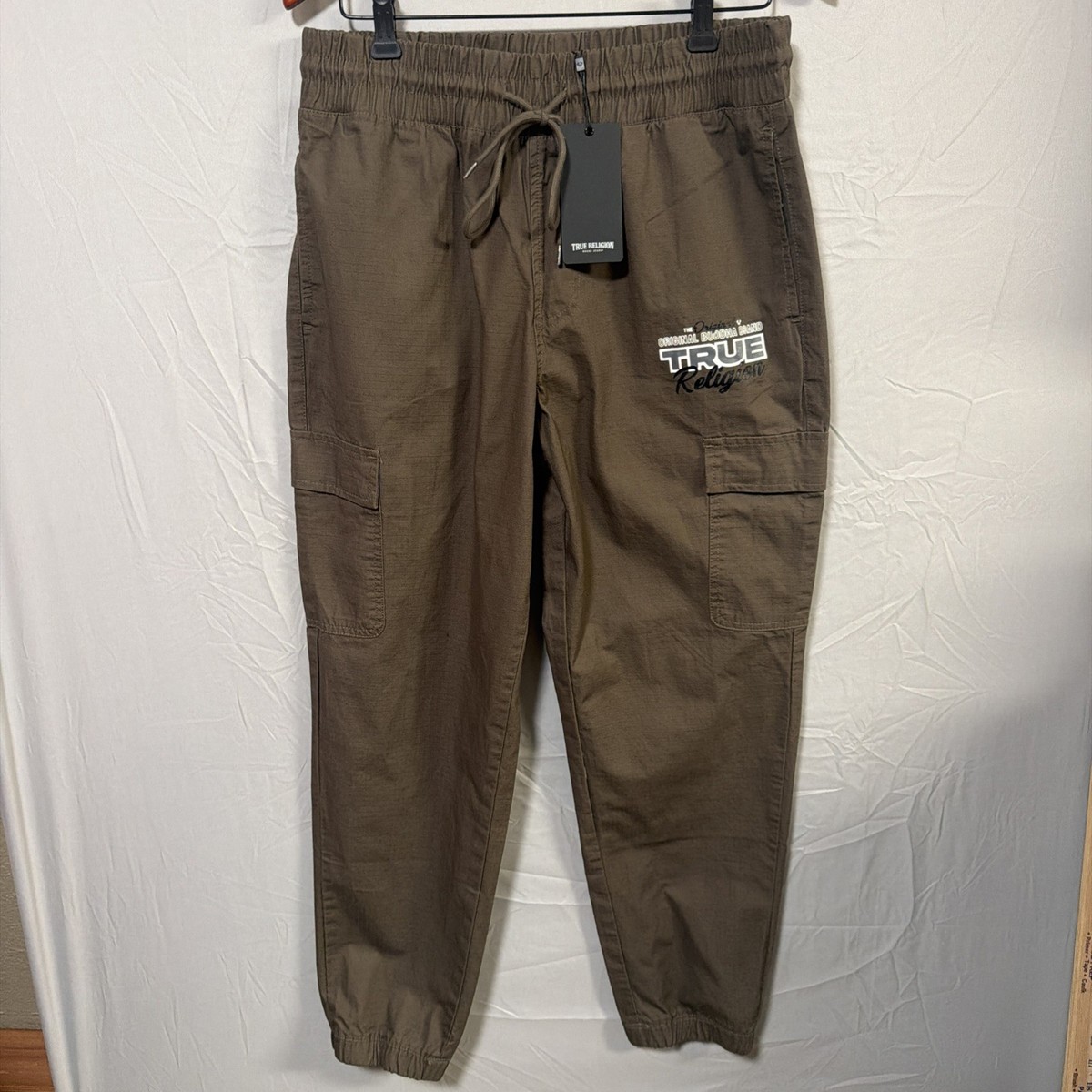 True Religion Ripstop Cargo Jogger Pants Major Brown Logo Mens M