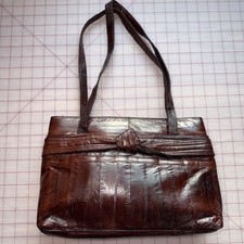  Vintage Sunco Genuine Eel Skin Purse Shoulder Bag Brown Made In Korea