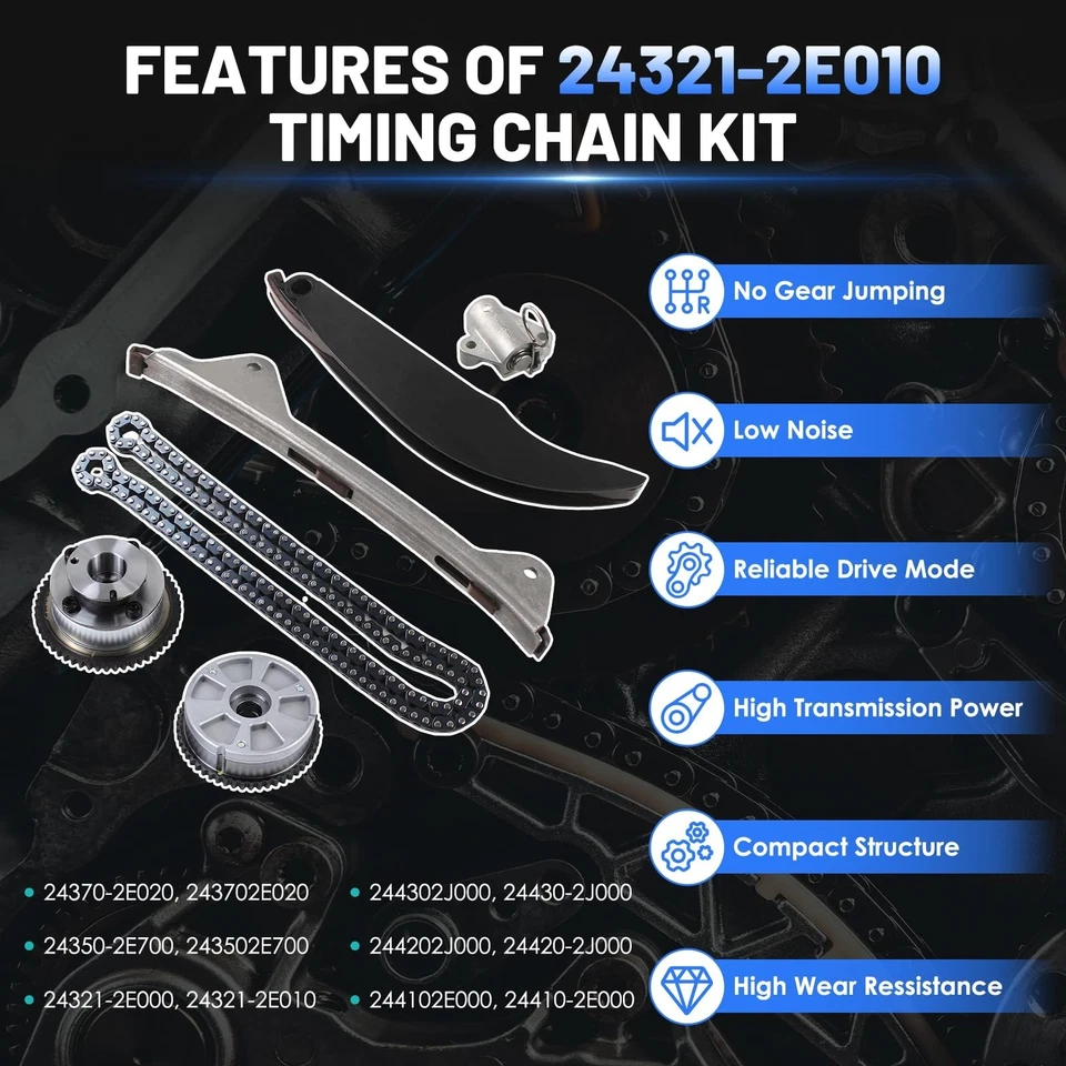 Kit de corrente de distribuição com roda dentada de eixo de comando VVT serve para Hyundai Elantra Kona Vel... - Imagem 3 de 4