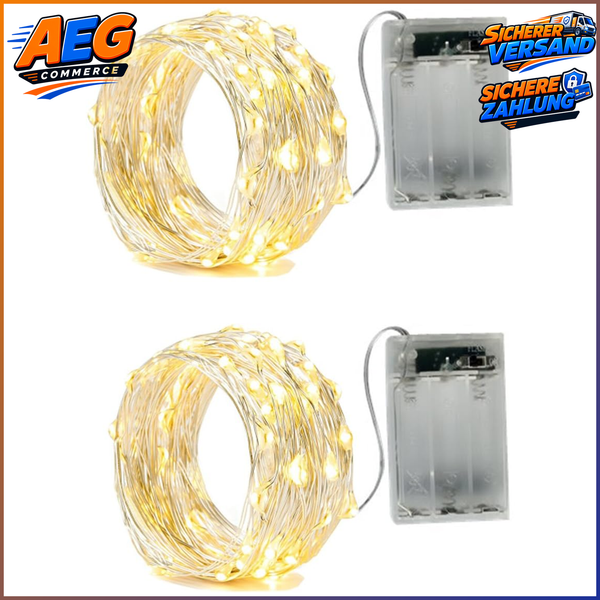 Lichterkette 50 LED Batterie 2 Modi Warmweiß Silberdraht Dekoration Weihnachten-image