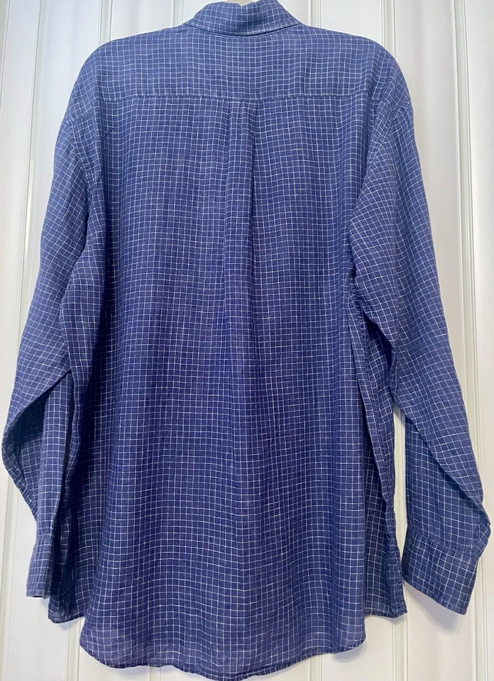 Brooks Brothers 100% Linen Blue Gingham Check Longsleeve ButtonDown Shirt Mens L - Image 3 of 4