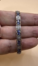Elegant 925 Sterling Silver Blue  Clear Stone Cuff Bracelet / Size 7