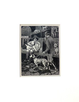 TIRZAH GARWOOD seltene original 1930 Holzschnitt HUNDESCHAU