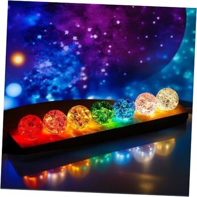 40mm 7 Colors Ice Cracked Glass Crystal Chakra Balls with LED Wooden Modern