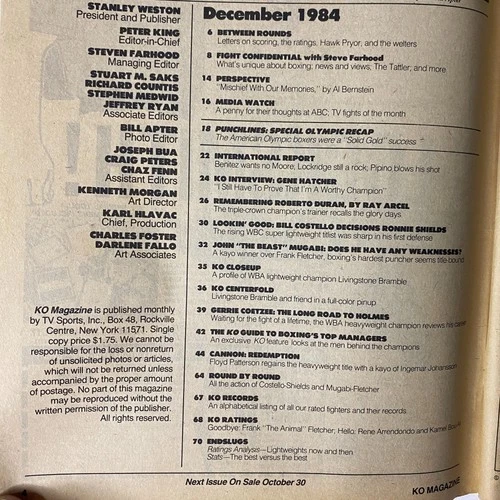 KO Boxing Magazine December 1984 John "The Beast" Mugabi Cover w Pinup No Label - 画像2/3