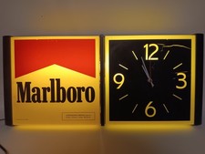 Marlboro Promo Horizontal Vertical Wall Clock Lit Works Vintage 90s Plastic Rare