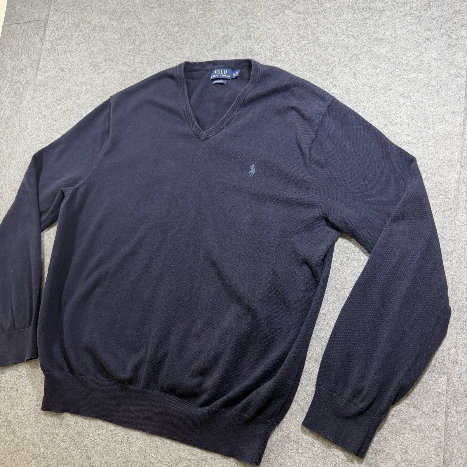 Polo Ralph Lauren Pima Cotton Sweater Mens XL Navy Blue V Neck Preppy Classic thumbnail 12