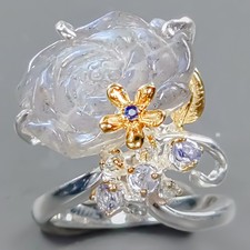 AAA Carving 23 ct Natural Labradorite Ring 925 Sterling Silver Size 8.5 /R427935