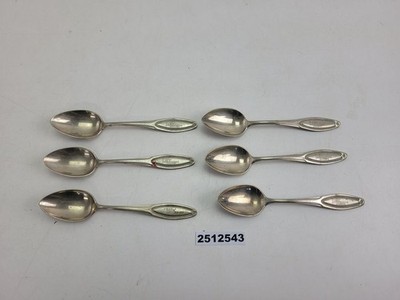 6x Coffee Spoons ALPACCA FF Monogram Engraved Pearl Bar Old Antique #2512543