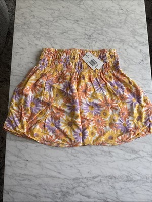 L Space Jax Floral Elastic Waist Mini Skirt M Swim Cover $125 Retail NWT