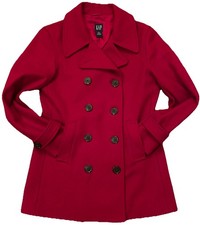GAP Wool Pea Coat Medium Double Breasted Jacket Red Classic Warm Winter Coat 
