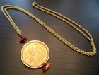 STUNNING VINTAGE ESTATE LIBERTY 2000 P COIN GOLD TONE 24" NECKLACE! G40142