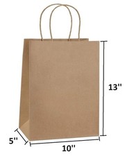 Brown Kraft Paper Bags with Handles for Shopping, Gift Retail, 10x5x13 inch 25