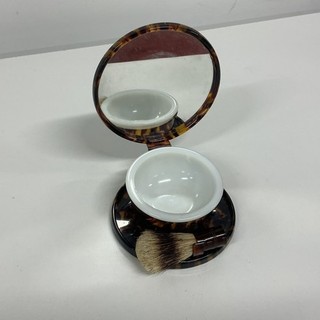 Vintage Portable Brown Tortoiseshell Print Shaving Set w/ Brush (85) #409